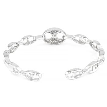 Bold CZ Mariner Link Cuff Bracelet In Sterling Silver