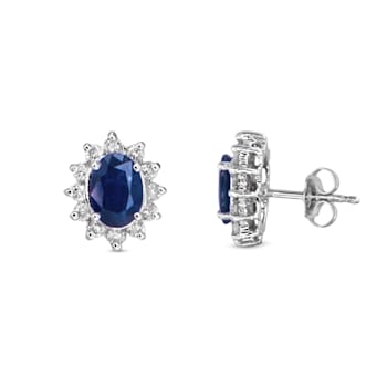 2.27ctw Oval Sapphire and Diamond Earrings in 14k White Gold