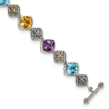 Sterling Silver with 14K Gold Over Sterling Silver Accent Oxidized Multi
Gemstone 8.25-inch Bracelet