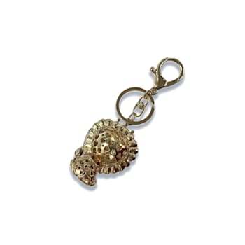 Gold Tone Pink and Clear Crystal Lion Key Chain