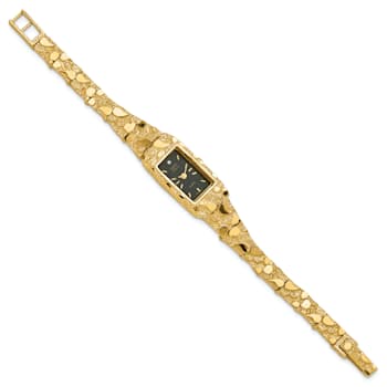 14k Yellow Gold Ladies Rectangular Black 15x31mm Dial Solid Nugget Watch