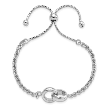 Rhodium Over Sterling Silver Fancy Link Adjustable 4 to 9-inch Bracelet