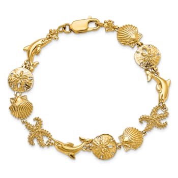 14k Yellow Gold Textured Seashore Theme Link Bracelet