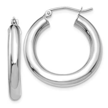 Rhodium Over 14k White Gold Polished 1" Tube Hoop Earrings