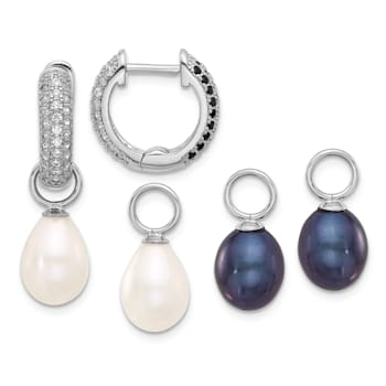 Rhodium Over Sterling Silver 7-8mm FWC Pearl/Cubic Zirconia
Interchangeable Earrings Set