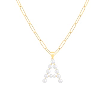 Letter A Initial Cultured Freshwater Pearl 18K Gold Over Sterling Silver
Pendant With  18" Chain