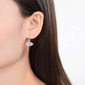 Rhodium Over Sterling Silver Round Citrine and Moissanite Evil Eye
Earrings 0.55ctw