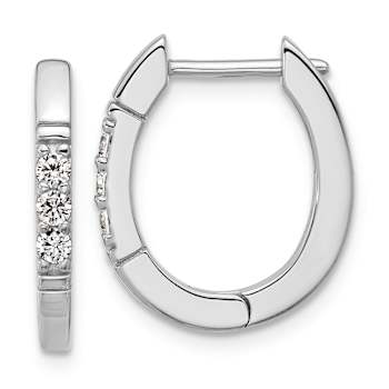 Rhodium Over Sterling Silver Polished Cubic Zirconia Oval Hinged Hoop Earrings