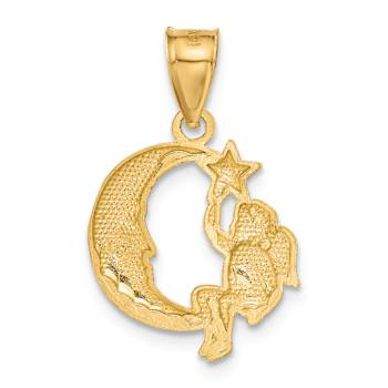 14k Yellow Gold Angel, Moon and Star Pendant