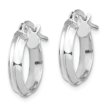 Rhodium Over 14k White Gold Polished 5/8" Small Hoop Earrings