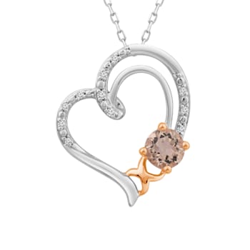 0.05 Ctw Round WhiteDia & Morganite,Rhodium over sterling silver
heart with  18" Rope Chain