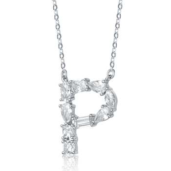 Initial P Mixed Cut CZ Pendant Necklace In Sterling Silver 18 Inch