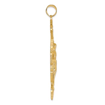 14K Yellow Gold INRI Fleur De Lis Crucifix Pendant