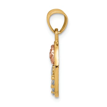 10k Yellow Gold, 10k Rose Gold and Rhodium Over 10k Yellow Gold Cubic
Zirconia Rose in Oval Charm