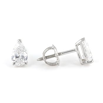 Certified Pear Shape White Lab-Grown Diamond E-F SI 18k White Gold Stud
Earrings 1.50ctw