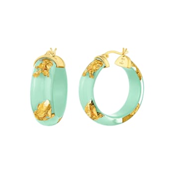 14K Yellow Gold Over Sterling Silver Mini Gold Leaf Acrylic Hoops in
Mint Green