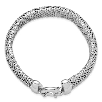 Rhodium Over Sterling Silver Polished and Mesh Snake Textured Bracelet