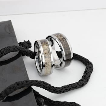 BUCK Polished Beveled Tungsten Carbide Men's Wedding Band with Ombre
Deer Antler Inlay 8mm