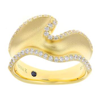 Sculptural Wave CZ Ring In 18K Gold Over Sterling Silver