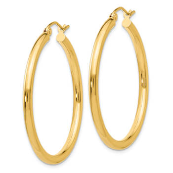 14k Yellow Gold Polished 1 3/8" Tube Hoop Earrings