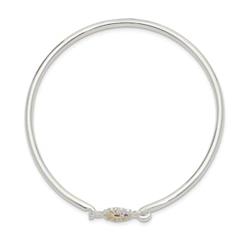 Sterling Silver Enamel Flower and Ladybug Children's Bangle Bracelet