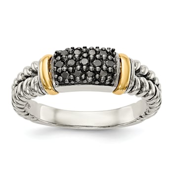 Sterling Silver with 14K Accent Antiqued Black Diamond and Black Rhodium Ring