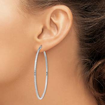 Rhodium Over 14k White Gold 2 3/8" Diamond-Cut Round Tube Hoop Earrings