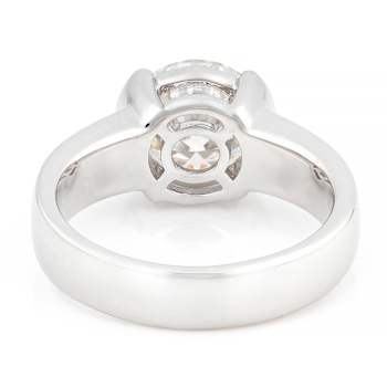 Round Moissanite Solitaire Ring In Platinum-Enhanced Sterling Silver