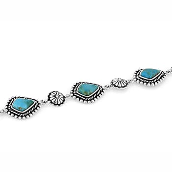 Turquoise Southwest Inspired Oxidized Sterling Silver Toggle Bracelet 10x7mm