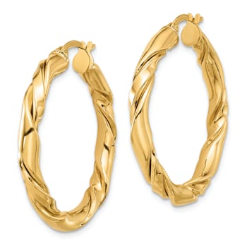 14k Yellow Gold Polished Twisted 1 5/16" Hoop Earrings