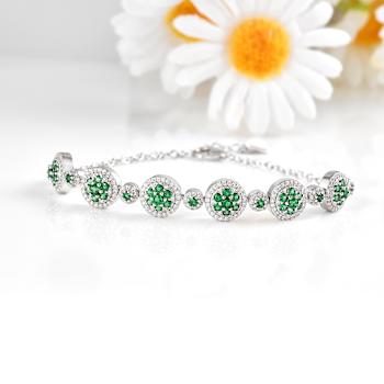 Green Lab Created Emerald and Lab Created White Sapphire Halo Rhodium
Over Sterling Silver Bracelet