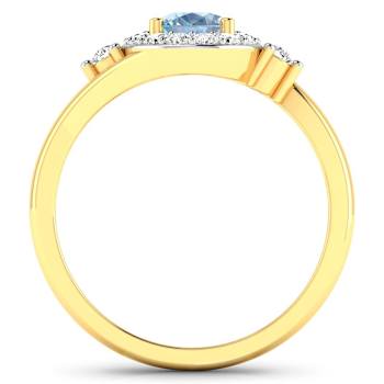 Oval Blue Aquamarine and Diamond 14K Yellow Gold Halo Ring 0.78 ctw