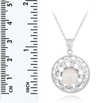 8-9mm Button White Cultured Freshwater Pearl and CZ Rhodium Over
Sterling Silver Pendant