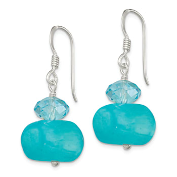 Sterling Silver Polished Aquamarine Crystal and Blue Jadeite Dangle Earrings