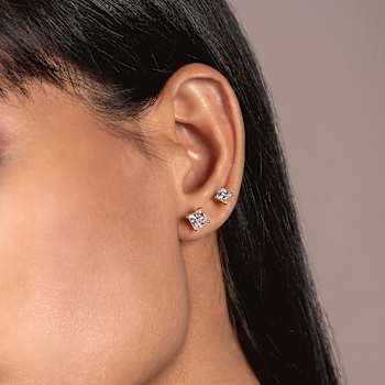 White Cubic Zirconia 14k Yellow Gold Studs With Velvet Gift Box 2.00ctw