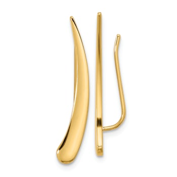 14k Yellow Gold 1 1/8" Polished Pointed Ear Climber Earrings