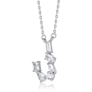 Initial J Mixed Cut CZ Pendant Necklace In Sterling Silver 18 Inch