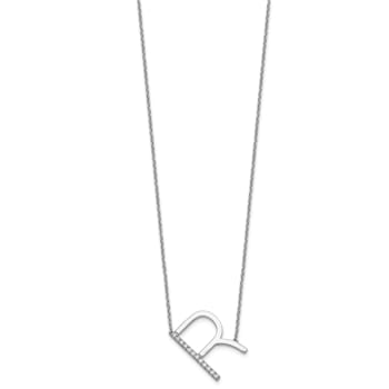 Rhodium Over 14k White Gold Sideways Diamond Initial R Pendant Cable
Link 18 Inch Necklace