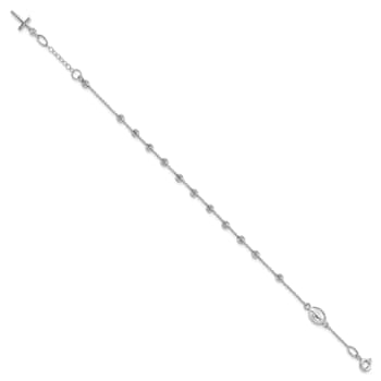 Rhodium Over 14K White Gold Diamond-cut Cross and Miraculous Medal 0.75
Inch Extension Bracelet