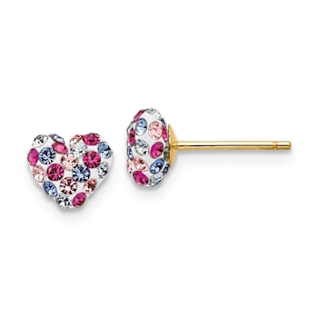 14k Yellow Gold Multi-colored Crystal 6mm Heart Stud Earrings