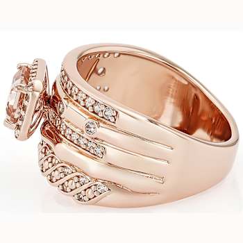 Morganite Rectangular Octagonal And White Zircon Ring In 18K Rose Gold
Over Sterling Silver 1.41ctw
