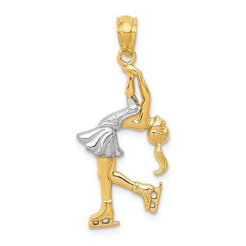 14k Two-tone Gold Textured Ice Skater Pendant