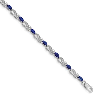 Rhodium Over 14k White Gold Diamond and Sapphire Infinity Bracelet