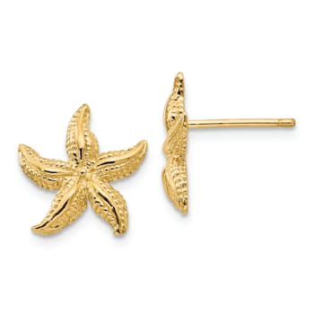 14k Yellow Gold Textured Starfish Stud Earrings