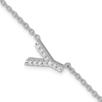 Rhodium Over 14k White Gold Diamond Sideways Letter Y Bracelet