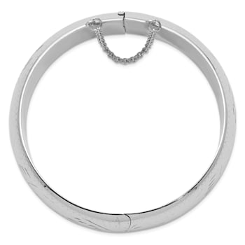 Rhodium Over Sterling Silver Diamond-cut 20mm Hinged Bangle Bracelet