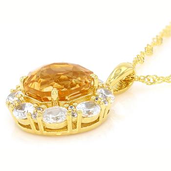Citrine And White Zircon Pendant Necklace In 18K Gold Over Sterling
Silver 5.73ctw