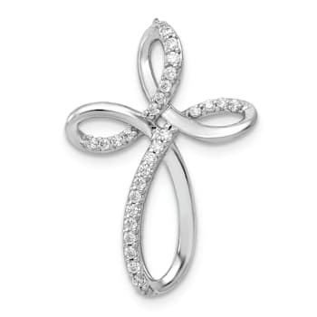 Rhodium Over 14K White Gold 1/6ct. Diamond Cross Chain Slide