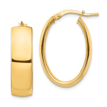 14k Yellow Gold 1" High Polished Oval Hoop Earrings