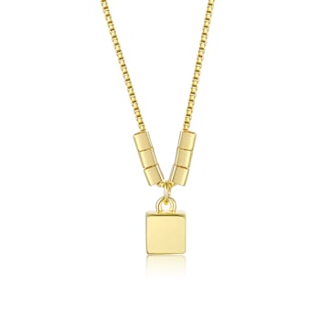 Lock And Beaded Accents Pendant Necklace In 14K Gold Over Brass